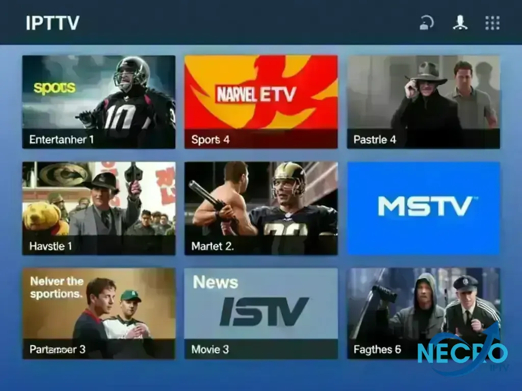 Grid showing different channel categories available