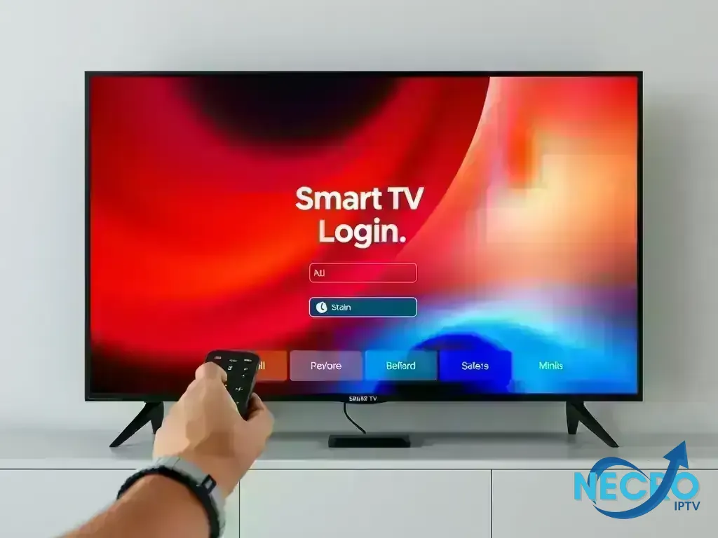Smart TV login screen with remote control